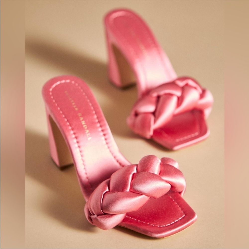 Loeffler Randall Pink Freya Curved Heel Mules with Braid